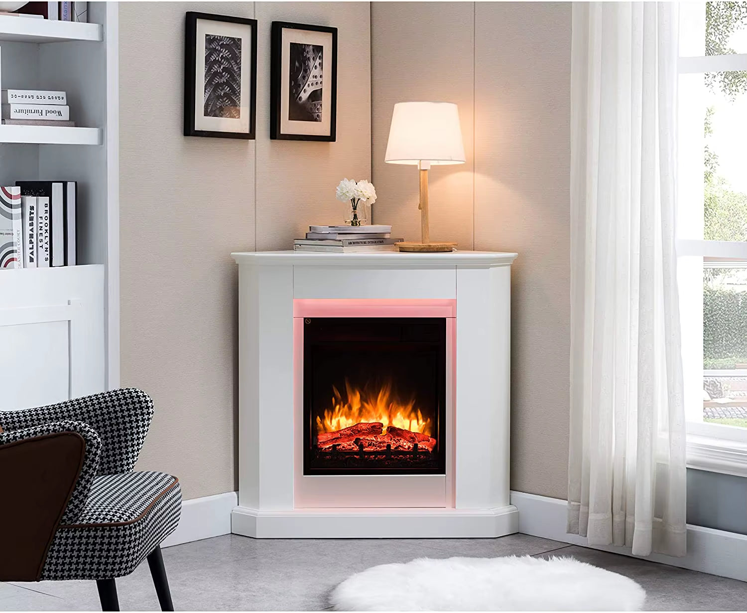 Gorgeous Elegant Modern Style Wood Furnace Core Electric Light Flame Effect Indoor Fireplace