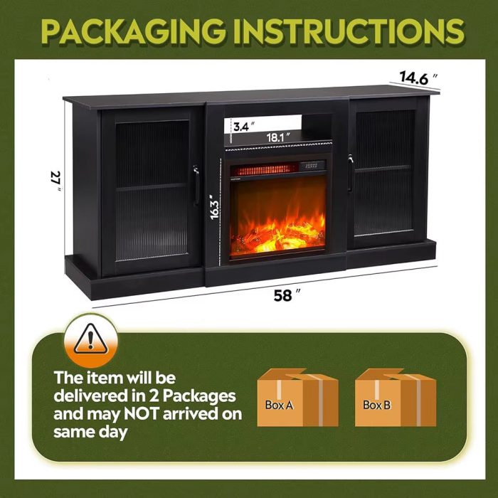 Modern Electric Fireplace TV Stand Entertainment Center with Open Shelves for Home Living Room