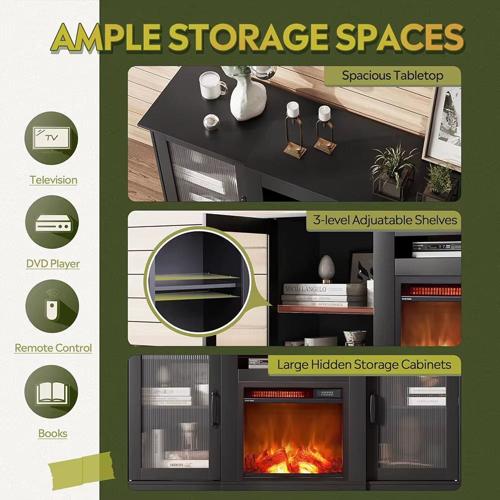 Modern Electric Fireplace TV Stand Entertainment Center with Open Shelves for Home Living Room
