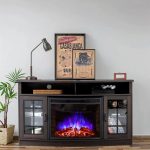 75-Inch Antique Design LED Electric Fireplace TV Stand Wood Panel Curved Cabinet Furniture for Home Living Room